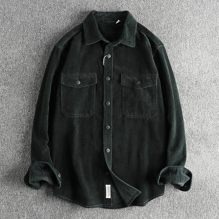 Casual Corduroy Cotton Long-Sleeved Shirt for Men | same ANTHEM - Dark Green / 2XL