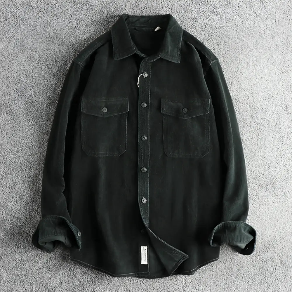 Casual Corduroy Cotton Long-Sleeved Shirt for Men | same ANTHEM - Dark Green / 2XL