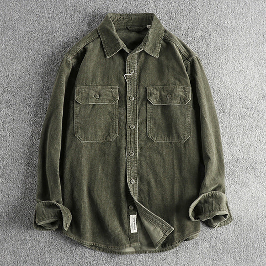Casual Corduroy Cotton Long-Sleeved Shirt for Men | same ANTHEM - Light Green / 2XL