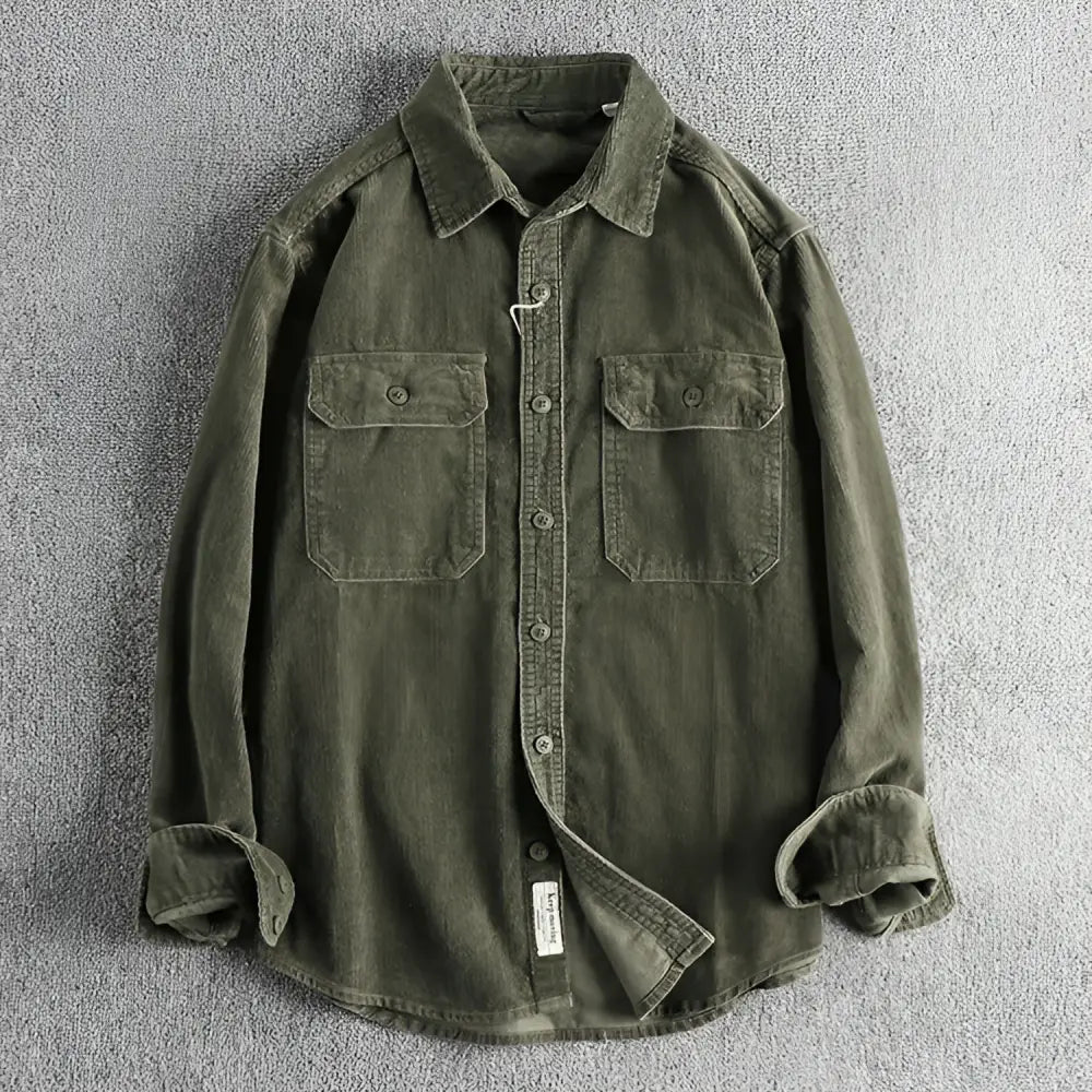 Casual Corduroy Cotton Long-Sleeved Shirt for Men | same ANTHEM - Light Green / 2XL
