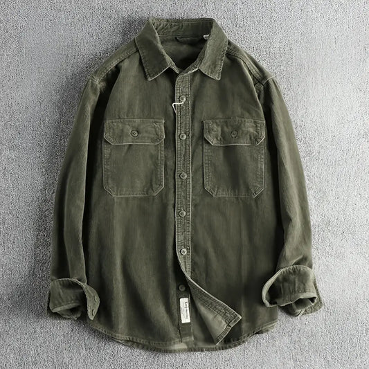 Casual Corduroy Cotton Long-Sleeved Shirt for Men | same ANTHEM - Light Green / 2XL