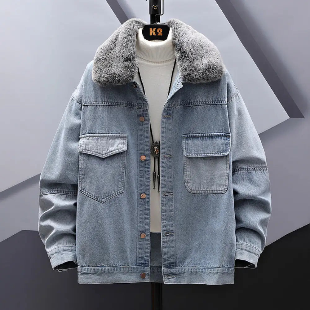 Casual Denim Jacket with Fur Collar | same ANTHEM. Men’s Coats