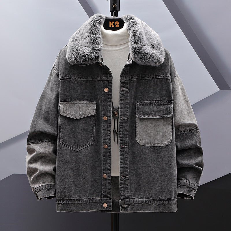 Casual Denim Jacket with Fur Collar | same ANTHEM. Men’s Coats - G10 black / 2XL