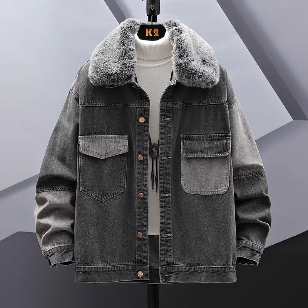 Casual Denim Jacket with Fur Collar | same ANTHEM. Men’s Coats - G10 black / 2XL