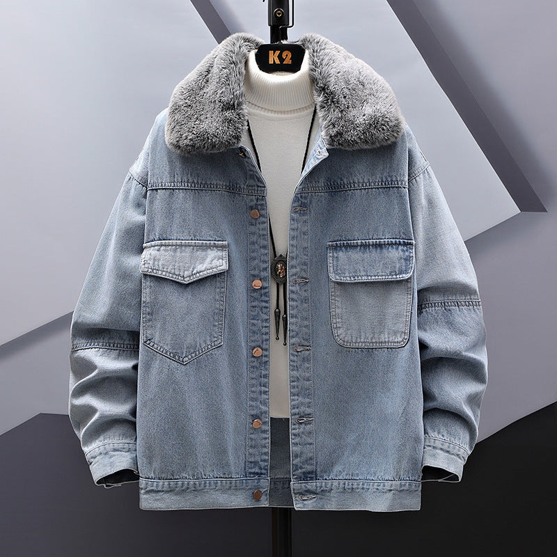 Casual Denim Jacket with Fur Collar | same ANTHEM. Men’s Coats - G10 blue / 2XL