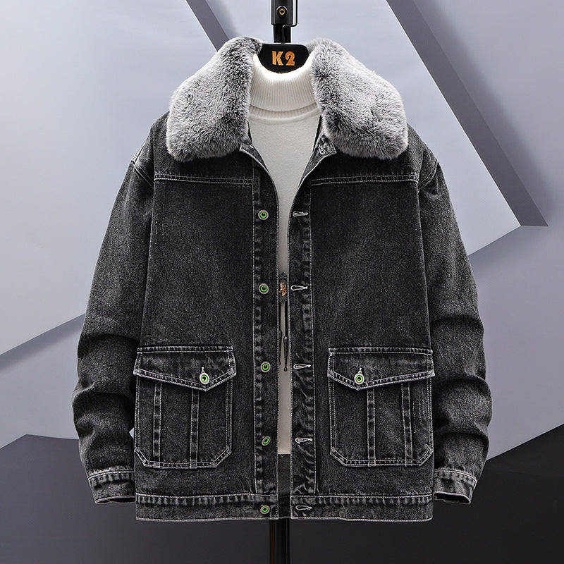 Casual Denim Jacket with Fur Collar | same ANTHEM. Men’s Coats - G13 black / 2XL