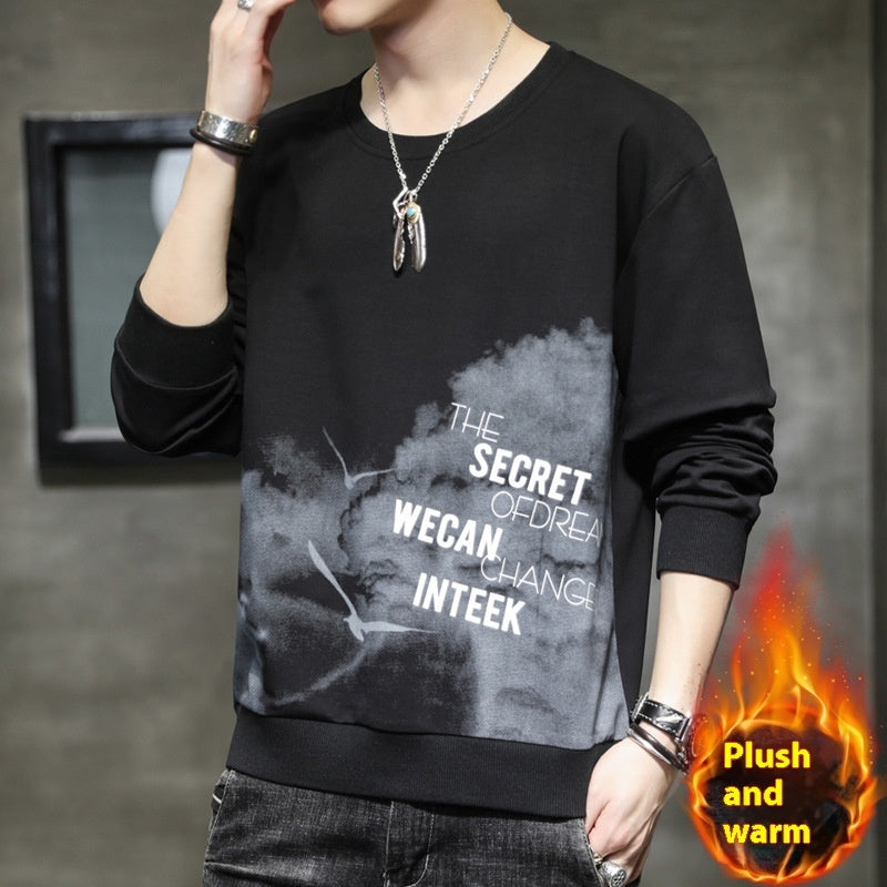 Casual Men’s Sweater Long Sleeve T-Shirt with Velvet Print | same ANTHEM - Black / 2XL