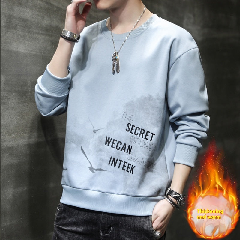 Casual Men’s Sweater Long Sleeve T-Shirt with Velvet Print | same ANTHEM - Blue / 2XL