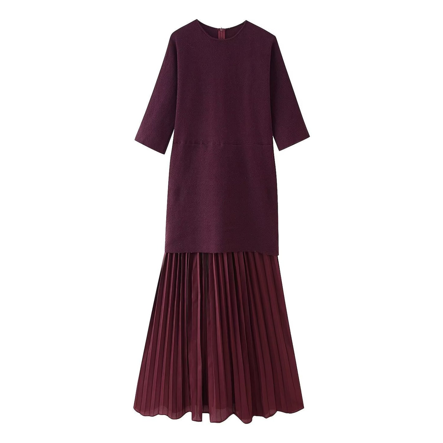 Casual Pleated Dress – same ANTHEM - wine red / S
