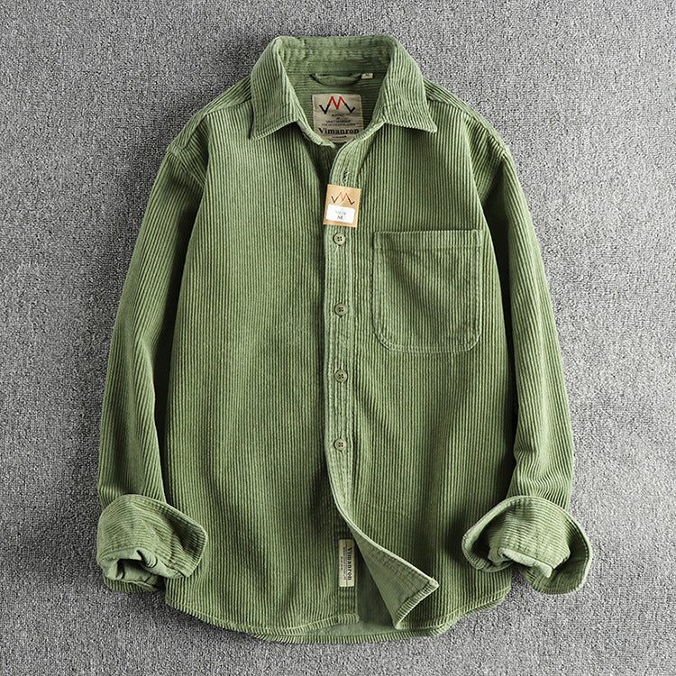 Casual Pure Cotton Corduroy Washed Long Sleeve Shirt for Men | same ANTHEM - Green 18 / 2XL