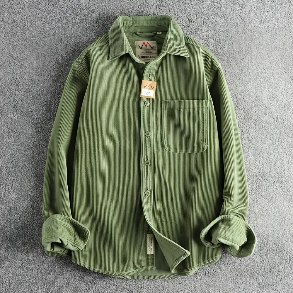 Casual Pure Cotton Corduroy Washed Long Sleeve Shirt for Men | same ANTHEM - Green 18 / 2XL