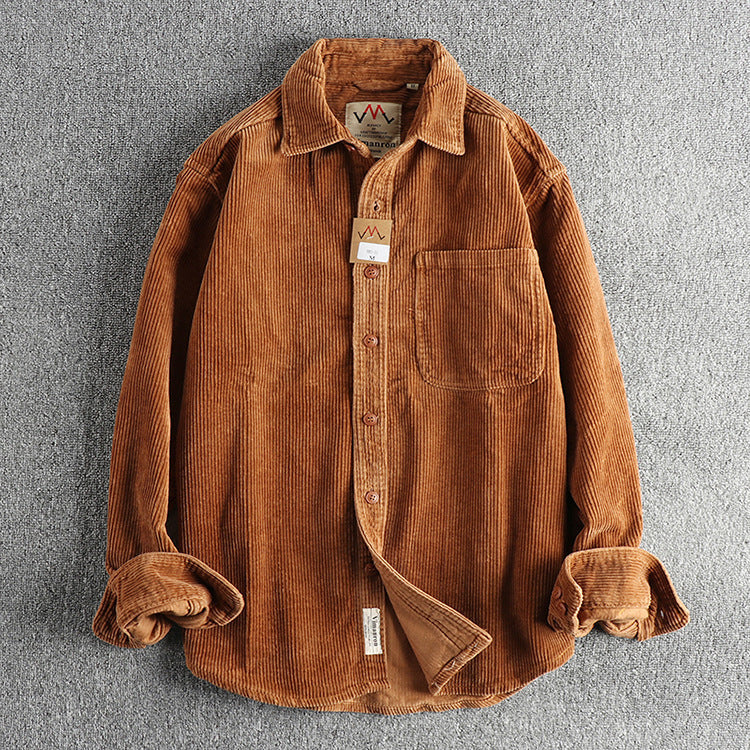 Casual Pure Cotton Corduroy Washed Long Sleeve Shirt for Men | same ANTHEM - Caramel 41 / 2XL