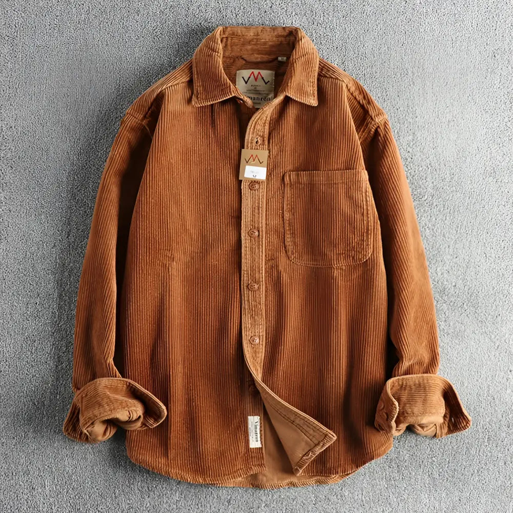Casual Pure Cotton Corduroy Washed Long Sleeve Shirt for Men | same ANTHEM - Caramel 41 / 2XL