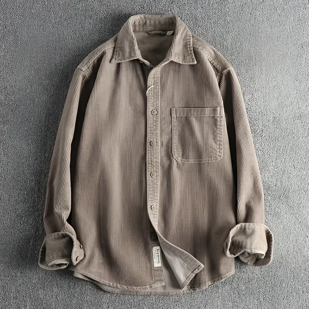 Casual Pure Cotton Corduroy Washed Long Sleeve Shirt for Men | same ANTHEM - Light Gray 16 / 2XL