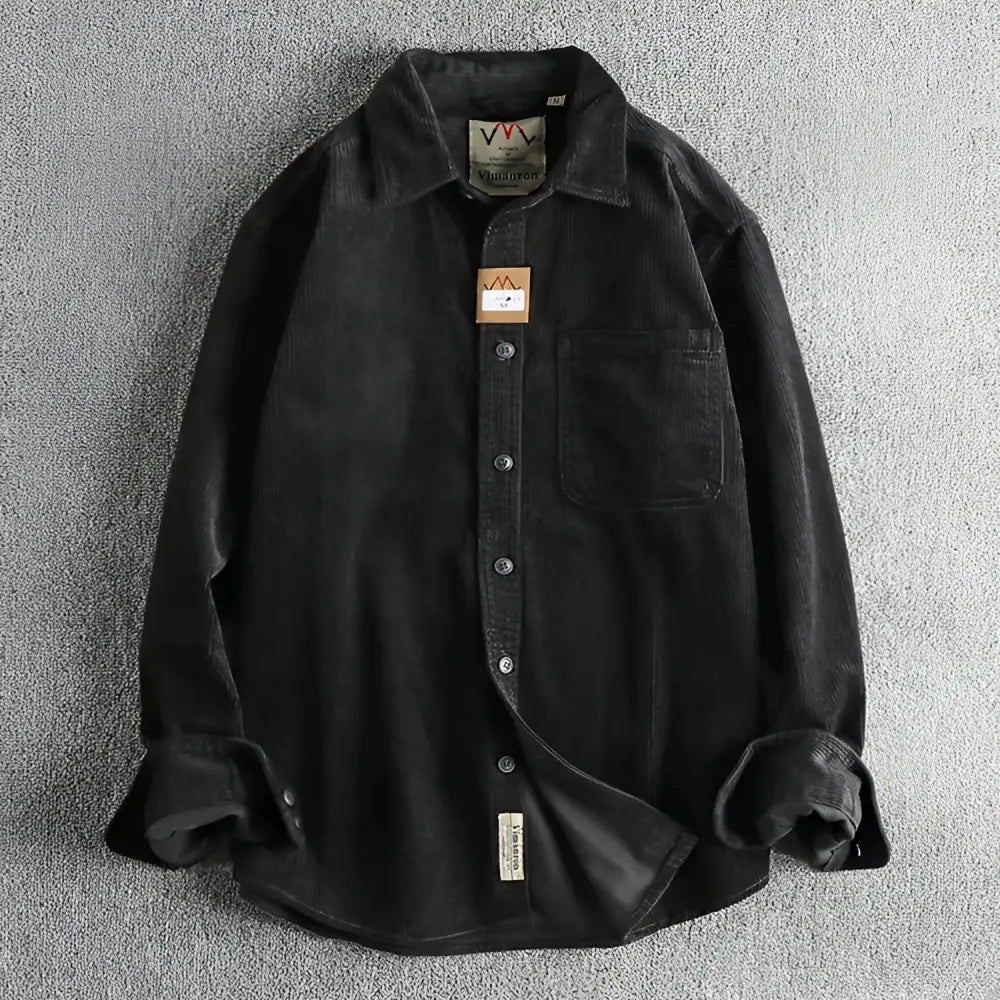 Casual Pure Cotton Corduroy Washed Long Sleeve Shirt for Men | same ANTHEM - 43 Black / 2XL