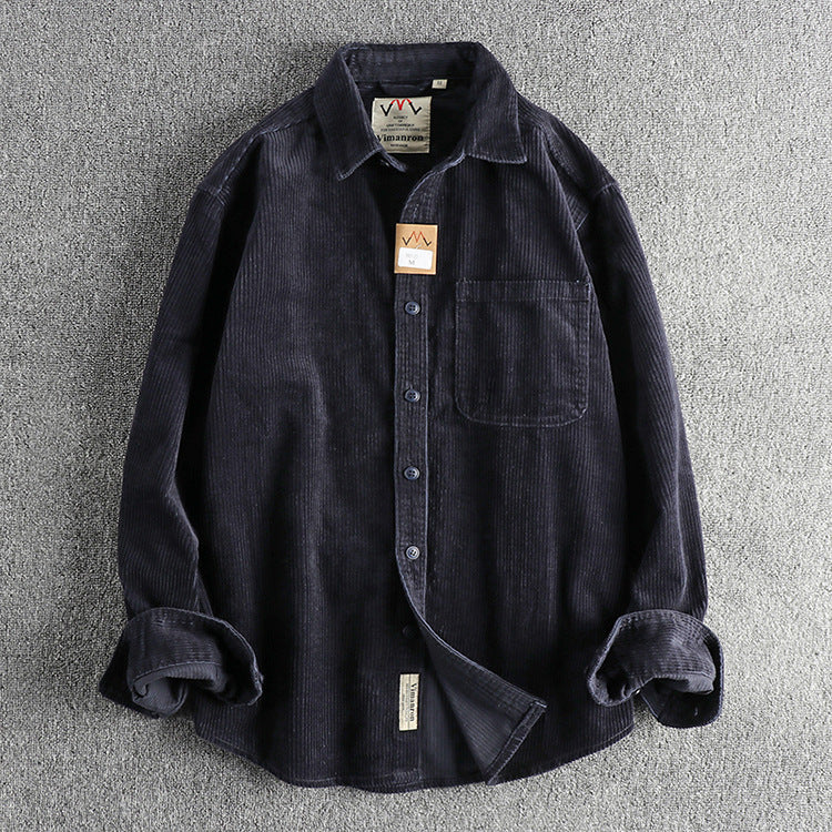 Casual Pure Cotton Corduroy Washed Long Sleeve Shirt for Men | same ANTHEM - Dark Blue 33 / 2XL