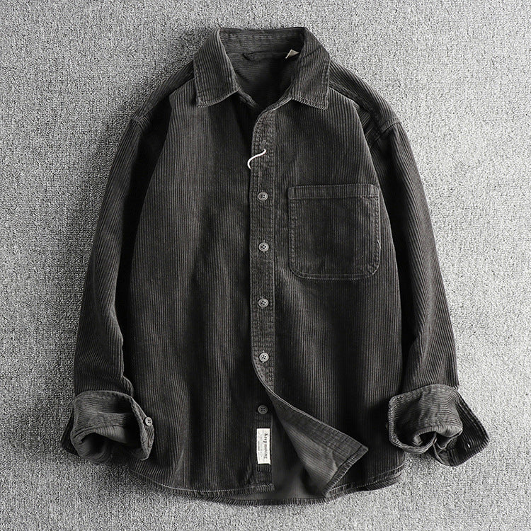 Casual Pure Cotton Corduroy Washed Long Sleeve Shirt for Men | same ANTHEM - Iron Gray 42 / 2XL
