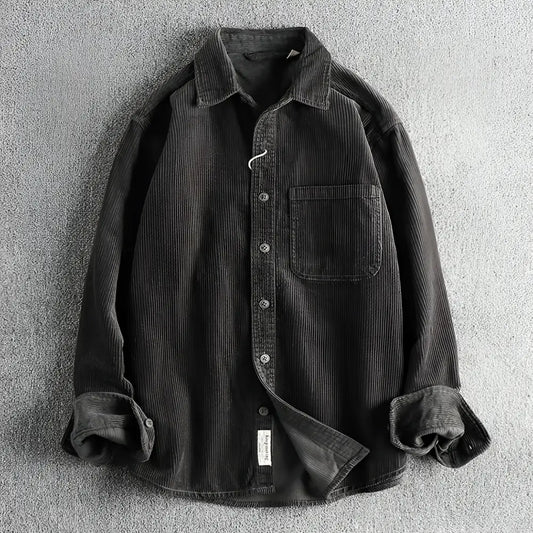 Casual Pure Cotton Corduroy Washed Long Sleeve Shirt for Men | same ANTHEM - Iron Gray 42 / 2XL