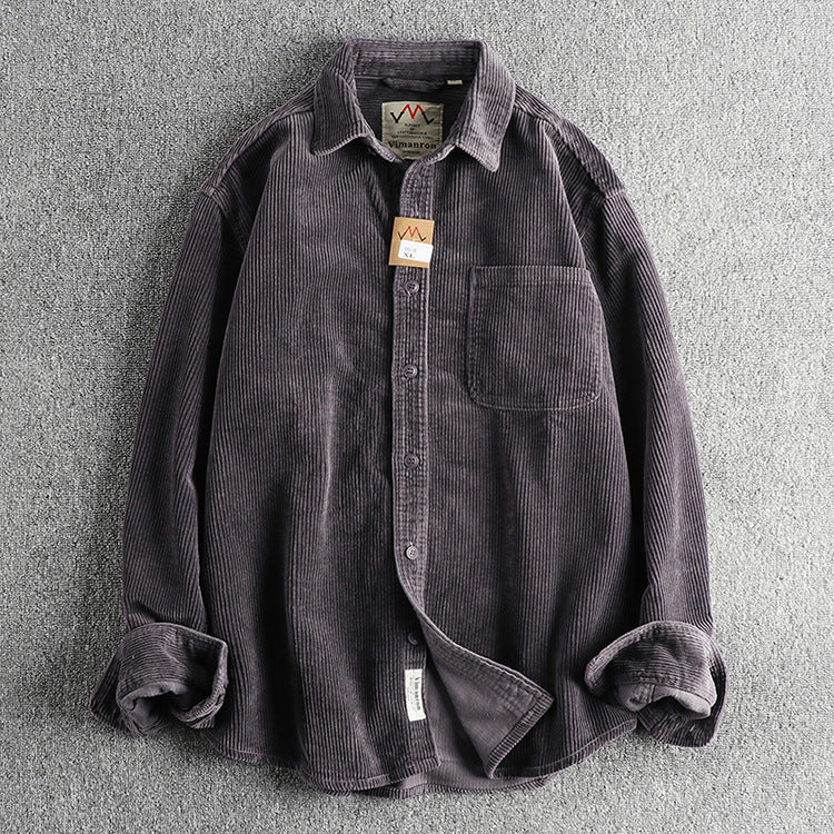 Casual Pure Cotton Corduroy Washed Long Sleeve Shirt for Men | same ANTHEM - Dark Gray 20 / 2XL