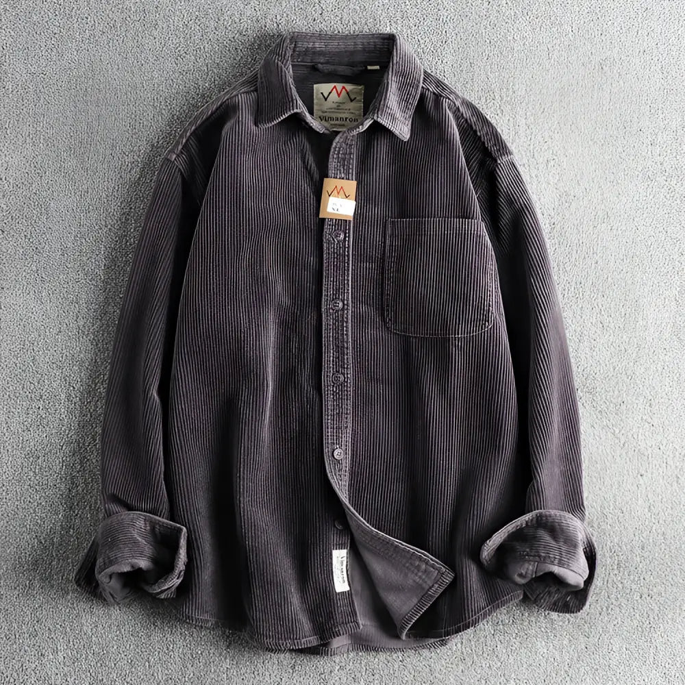 Casual Pure Cotton Corduroy Washed Long Sleeve Shirt for Men | same ANTHEM - Dark Gray 20 / 2XL