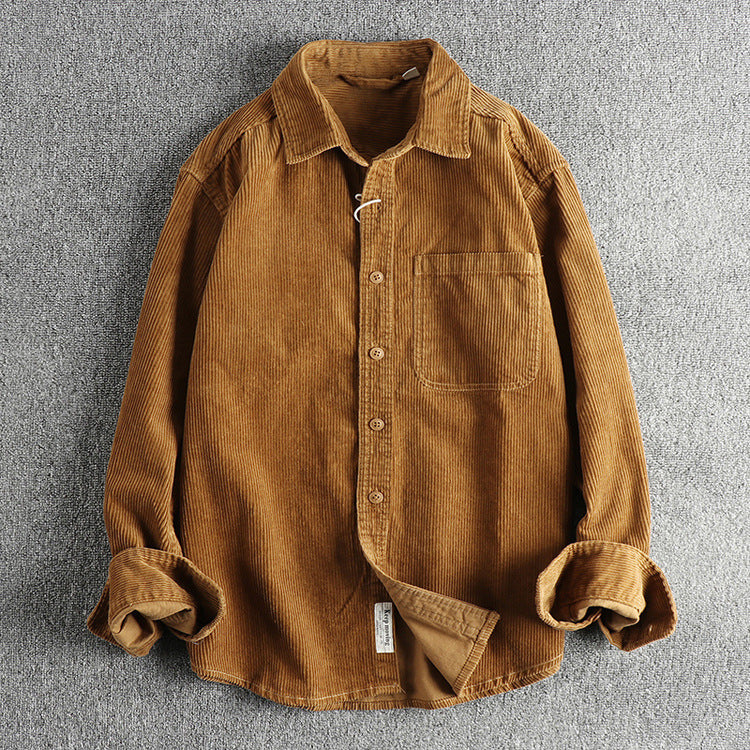 Casual Pure Cotton Corduroy Washed Long Sleeve Shirt for Men | same ANTHEM - Khaki 34 / 2XL
