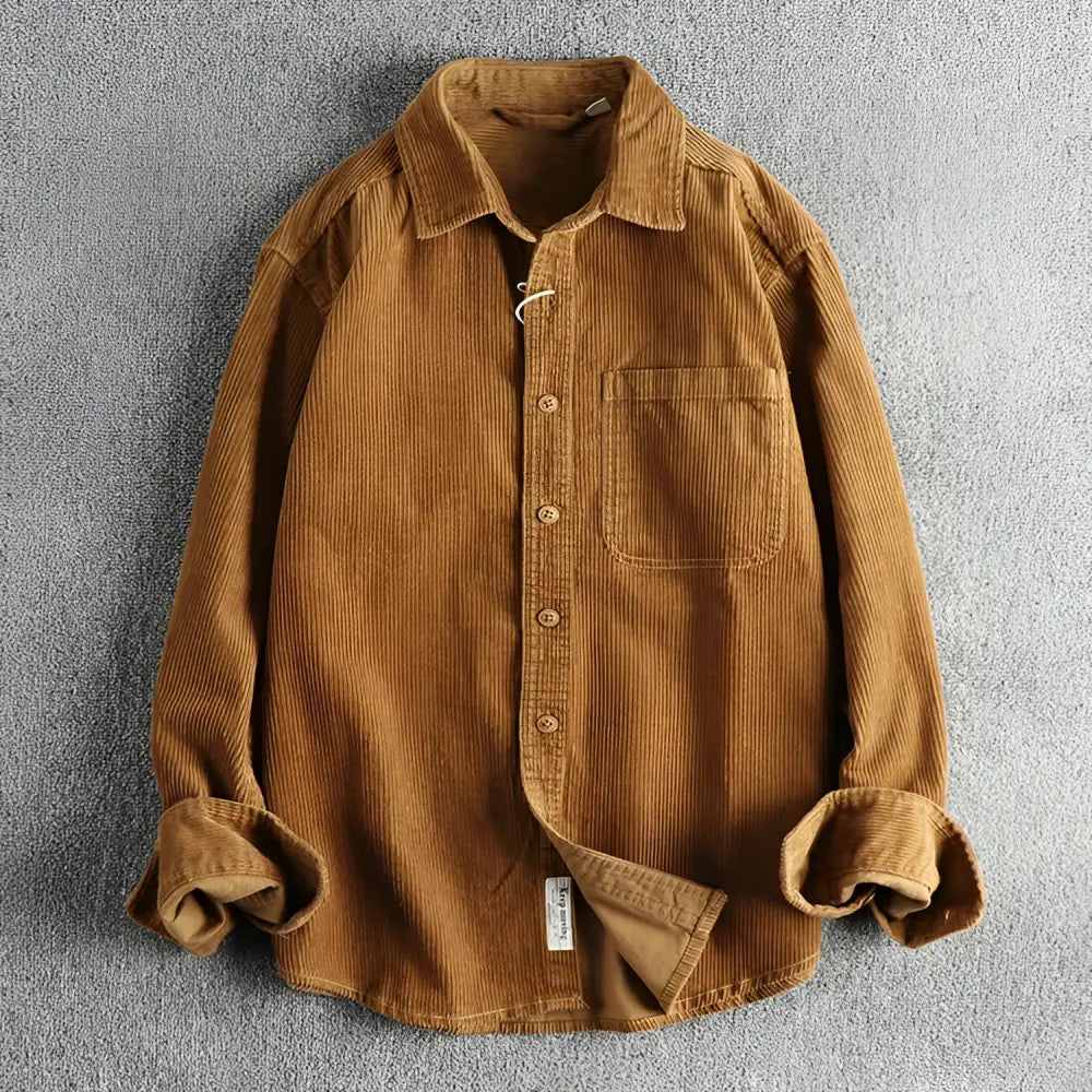 Casual Pure Cotton Corduroy Washed Long Sleeve Shirt for Men | same ANTHEM - Khaki 34 / 2XL