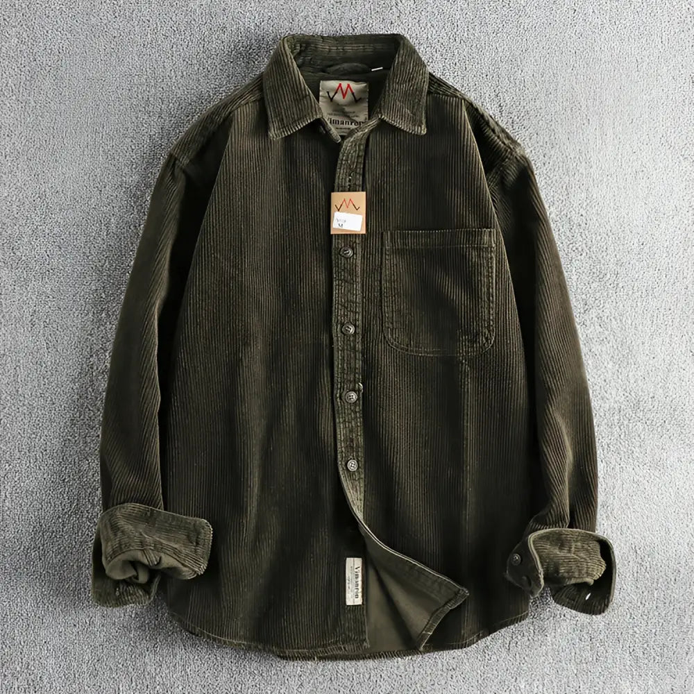 Casual Pure Cotton Corduroy Washed Long Sleeve Shirt for Men | same ANTHEM - Army Green 38 / 2XL