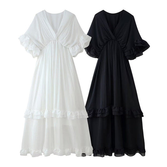 Casual Romantic V-Neck Ruffle Long Dress – Soulmate Streetwear | same ANTHEM.