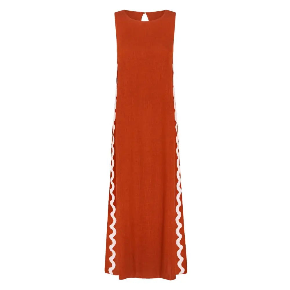 Casual Sleeveless Round Neck Solid Color Stitching Lace Split Dress | Everyday Moroccan Style | same ANTHEM