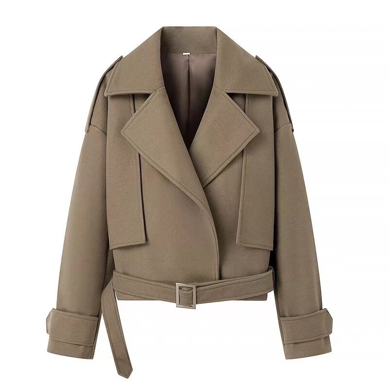 Casual Woolen Coat with Belt | Loose Lapel Long Sleeve | soulmate wear | same ANTHEM