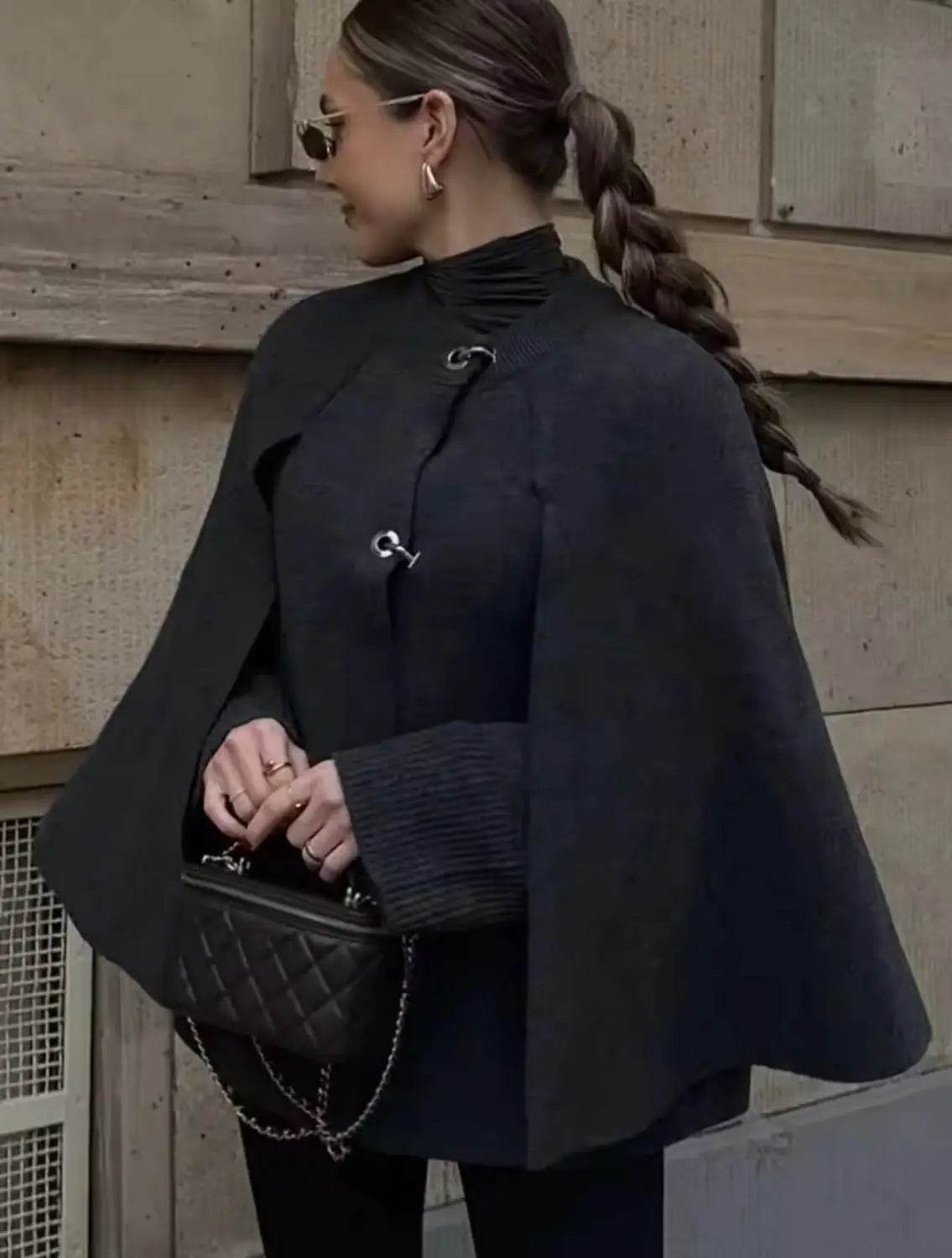 Cape Round Neck Long Sleeve Knitted Sweater Coat | same ANTHEM.