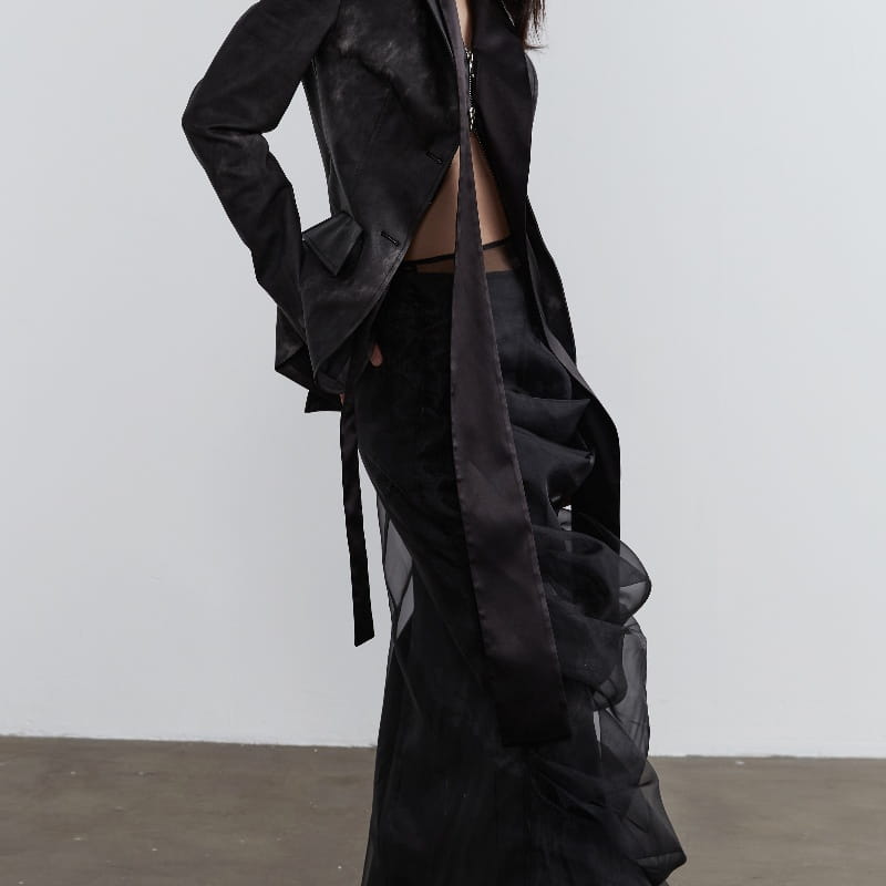 Elegant Retro Dark Style Two-piece Skirt With Pleated Yarn