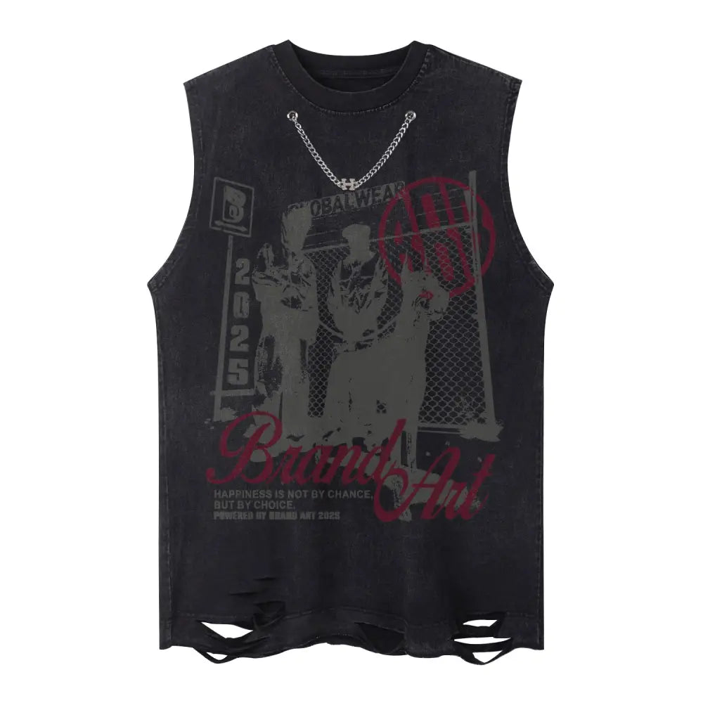 Chain Detail Sleeveless Punk Tank Top – Loose Streetwear | same ANTHEM - Black / S