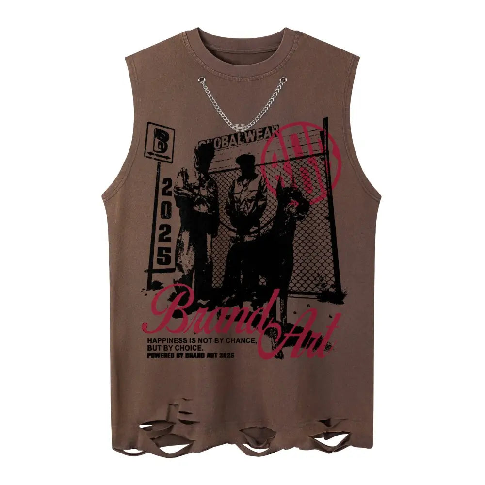 Chain Detail Sleeveless Punk Tank Top – Loose Streetwear | same ANTHEM - Coffee Brown / S