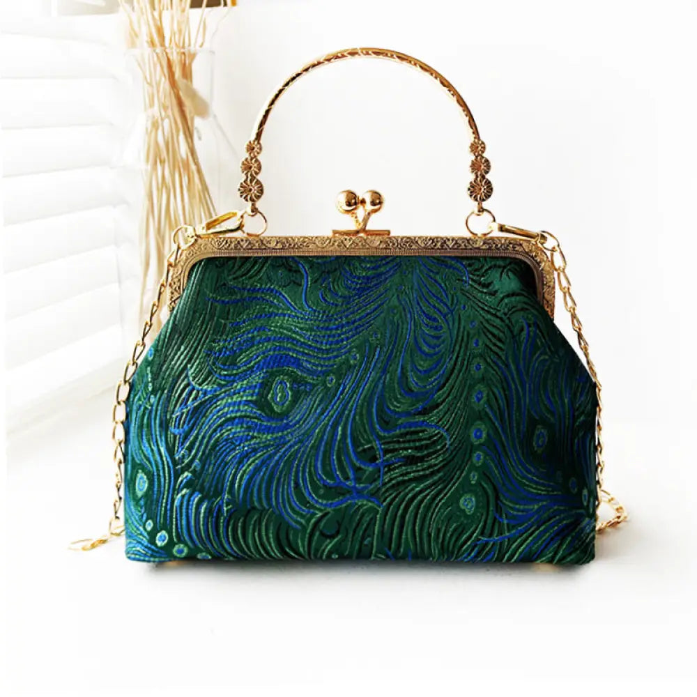 Cheongsam Embroidered Handbag – Poetic Streetwear | same ANTHEM - Peacock Feathers Emerald Green / Double L