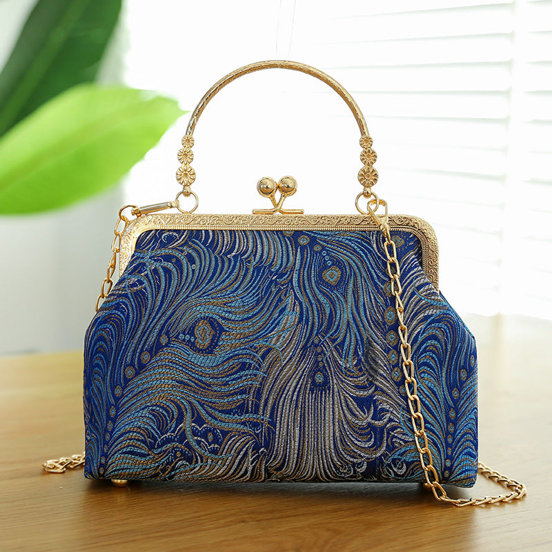 Cheongsam Embroidered Handbag – Poetic Streetwear | same ANTHEM - Peacock Feathers Sapphire Blue / Double L