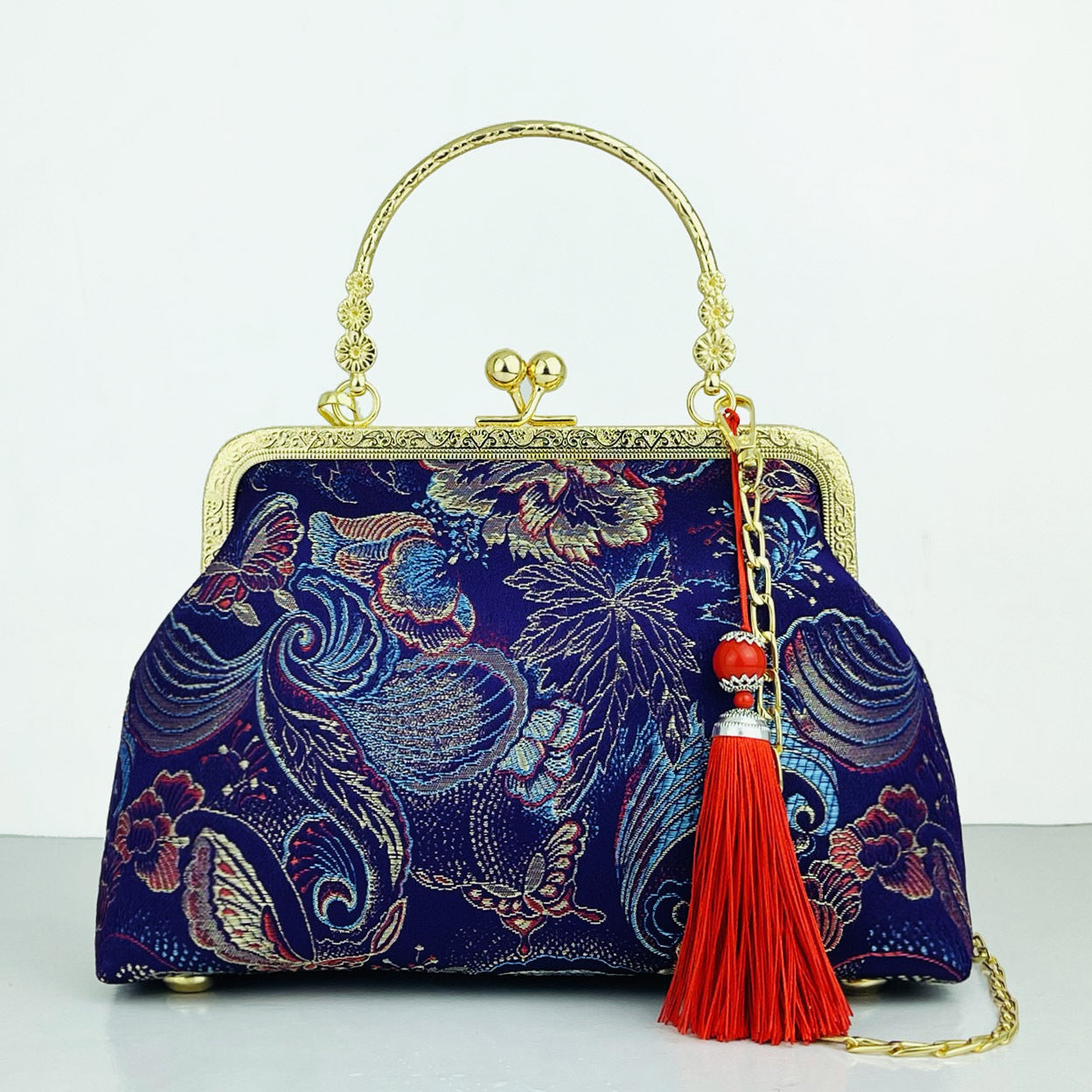 Cheongsam Embroidered Handbag – Poetic Streetwear | same ANTHEM - Purple Flower Red Tassel / Double L