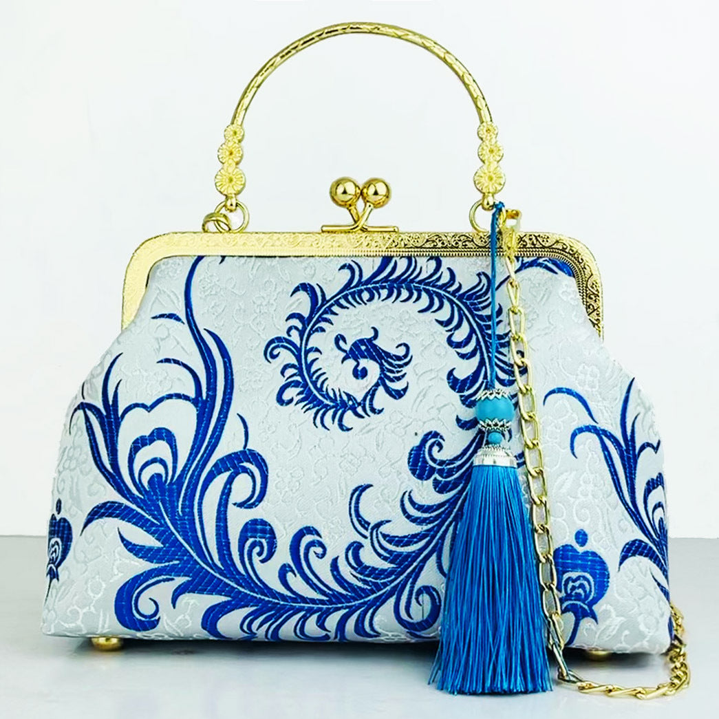 Cheongsam Embroidered Handbag – Poetic Streetwear | same ANTHEM - Blue Flower Basket Tassel / Double L