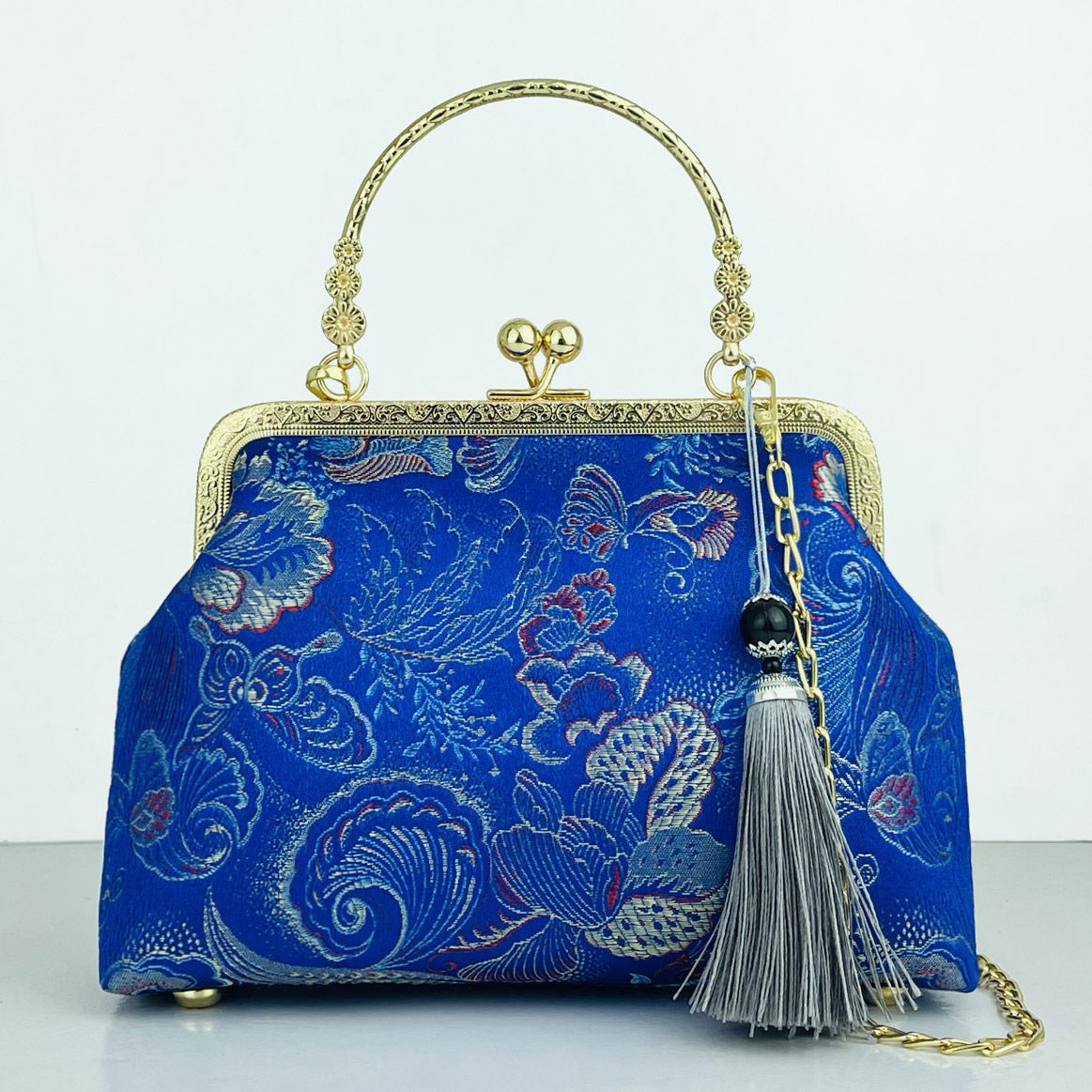 Cheongsam Embroidered Handbag – Poetic Streetwear | same ANTHEM - Gray With Blue Pattern Tassel / Double L