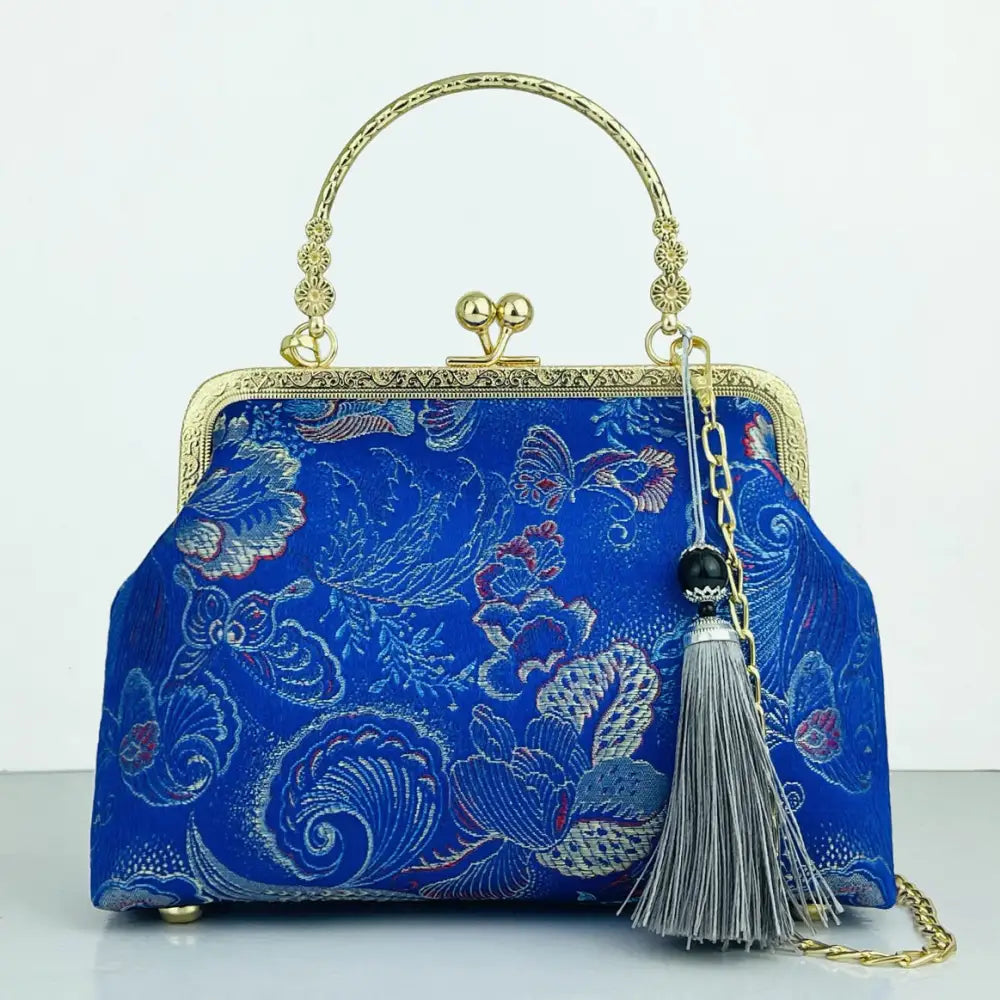 Cheongsam Embroidered Handbag – Poetic Streetwear | same ANTHEM - Gray With Blue Pattern Tassel / Double L