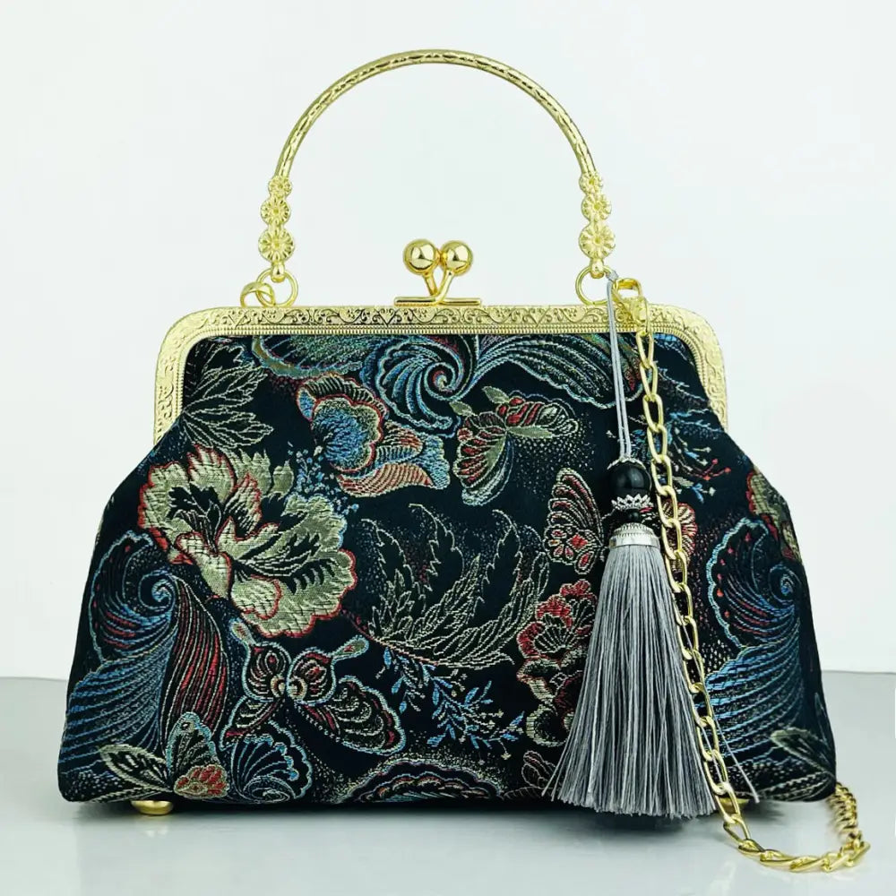 Cheongsam Embroidered Handbag – Poetic Streetwear | same ANTHEM - Gray With Black Pattern Tassel / Double L