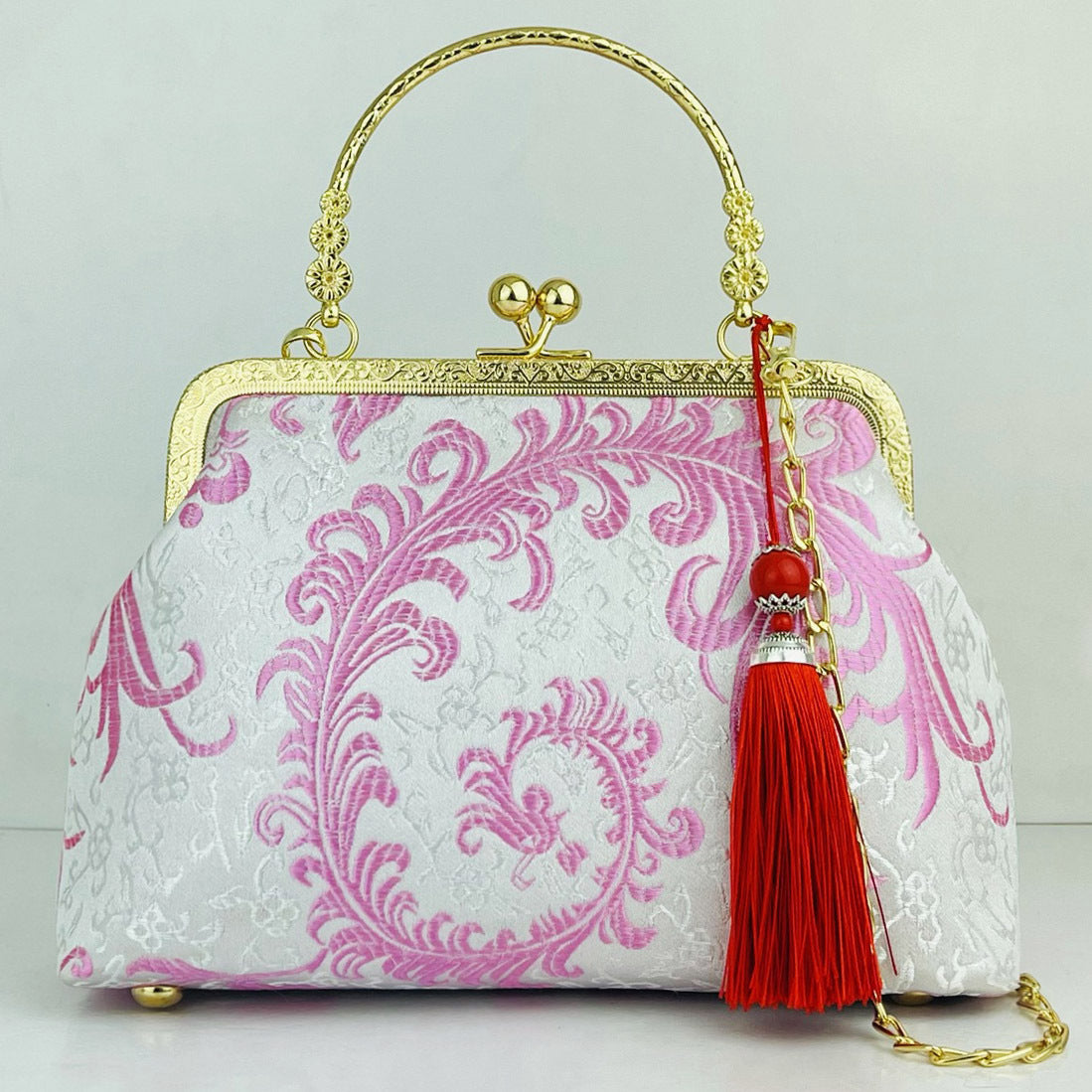 Cheongsam Embroidered Handbag – Poetic Streetwear | same ANTHEM - Pink Flower Red Tassel / Double L