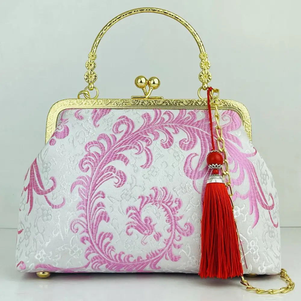 Cheongsam Embroidered Handbag – Poetic Streetwear | same ANTHEM - Pink Flower Red Tassel / Double L