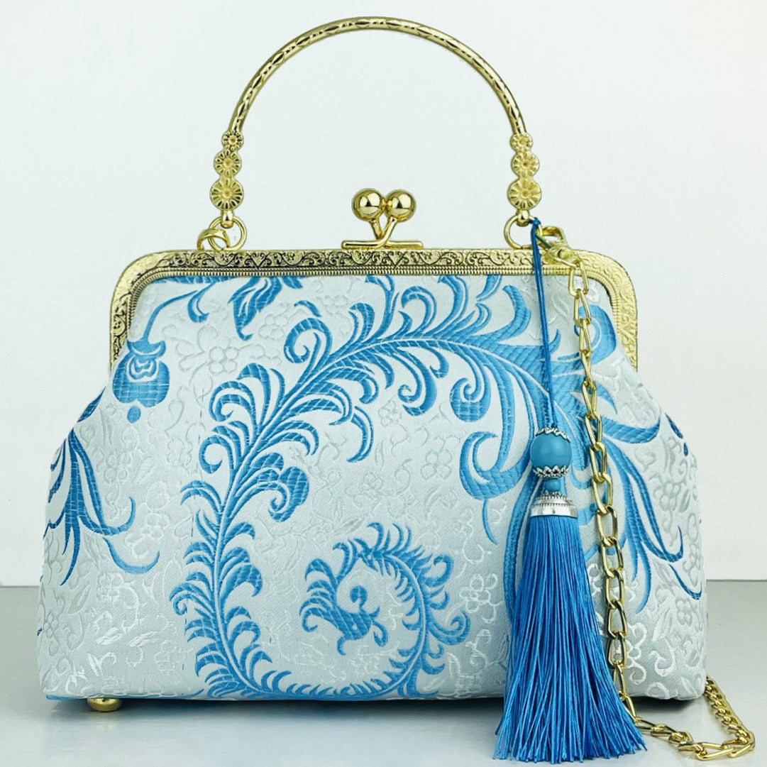 Cheongsam Embroidered Handbag – Poetic Streetwear | same ANTHEM - Sky Blue Tassel / Double L