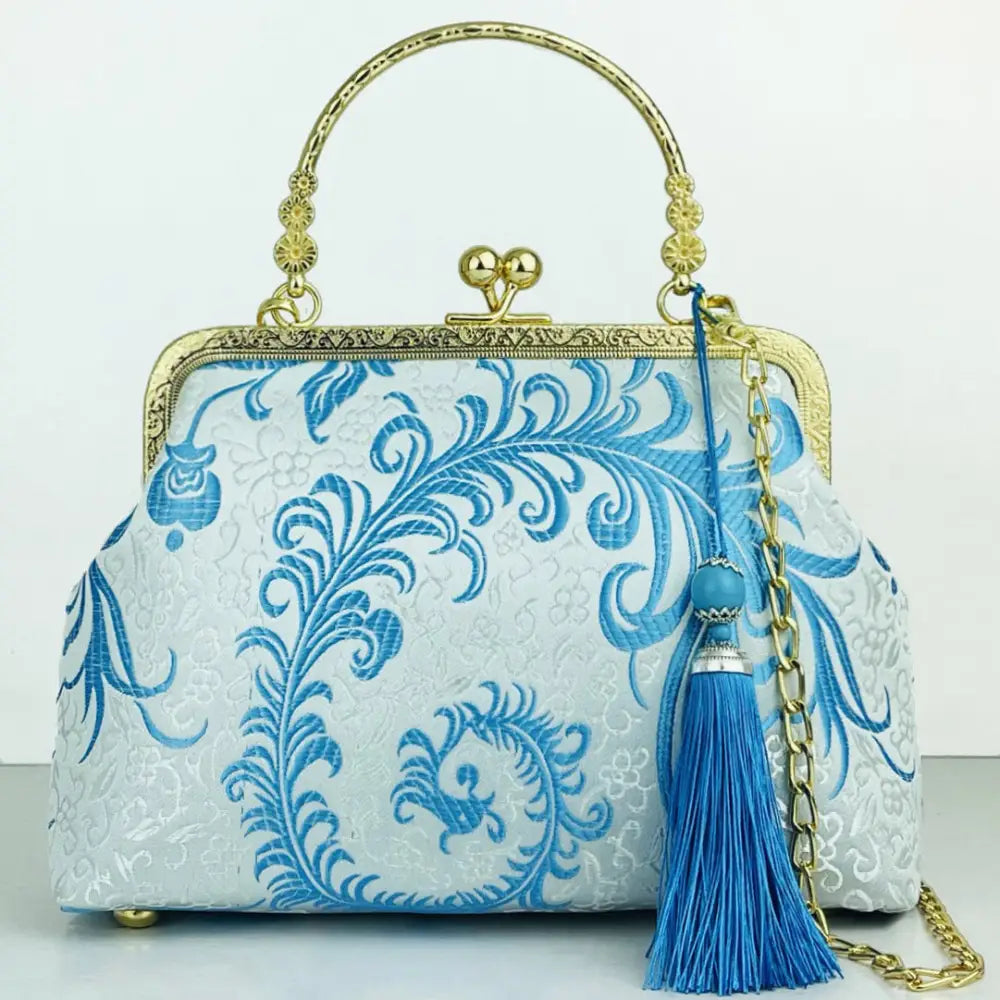 Cheongsam Embroidered Handbag – Poetic Streetwear | same ANTHEM - Sky Blue Tassel / Double L