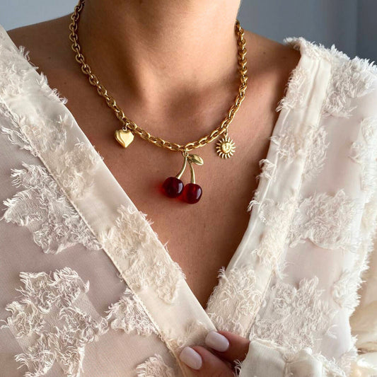 Cherry Girl Red Pendant | Boho Chic Lovers Necklace | same ANTHEM - Gold Necklace