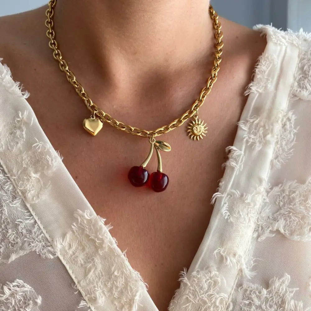 Cherry Girl Red Pendant | Boho Chic Lovers Necklace | same ANTHEM - Gold Necklace