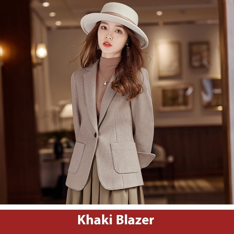 Women’s Coat Loose Drooping Small Tailored Suit Top - Khaki / 3XL - Bag
