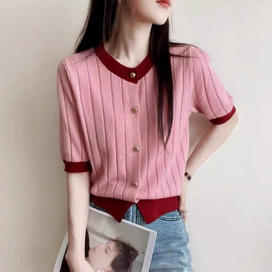 Chic Contrast Color Knitted Sweater – French Style for Lovers & Soulmates | same ANTHEM - Top