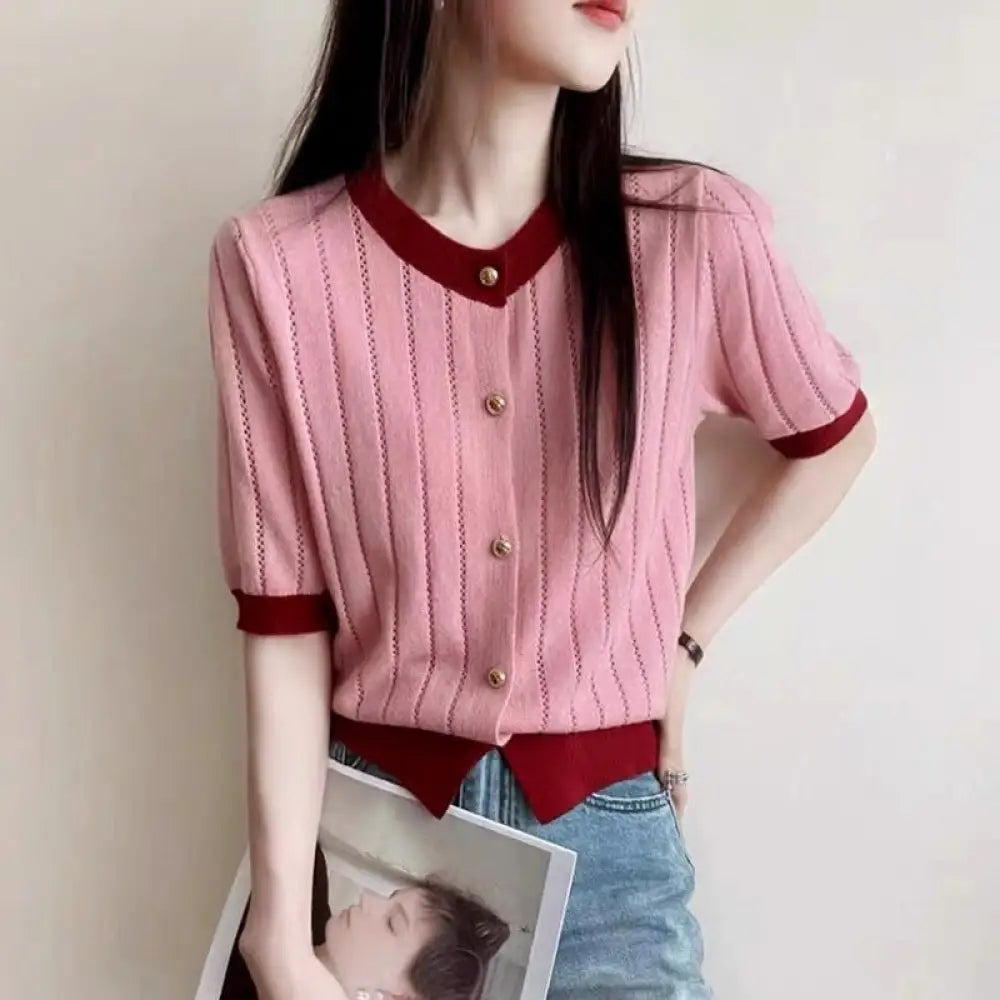Chic Contrast Color Knitted Sweater – French Style for Lovers & Soulmates | same ANTHEM - Top